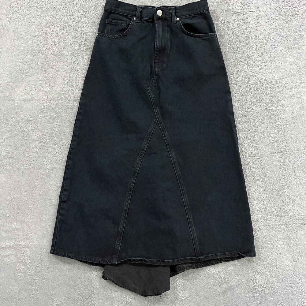 Zara Maxi Skirt‎ Women Small Denim Black Hi Low Asymmetrical  Grunge Goth